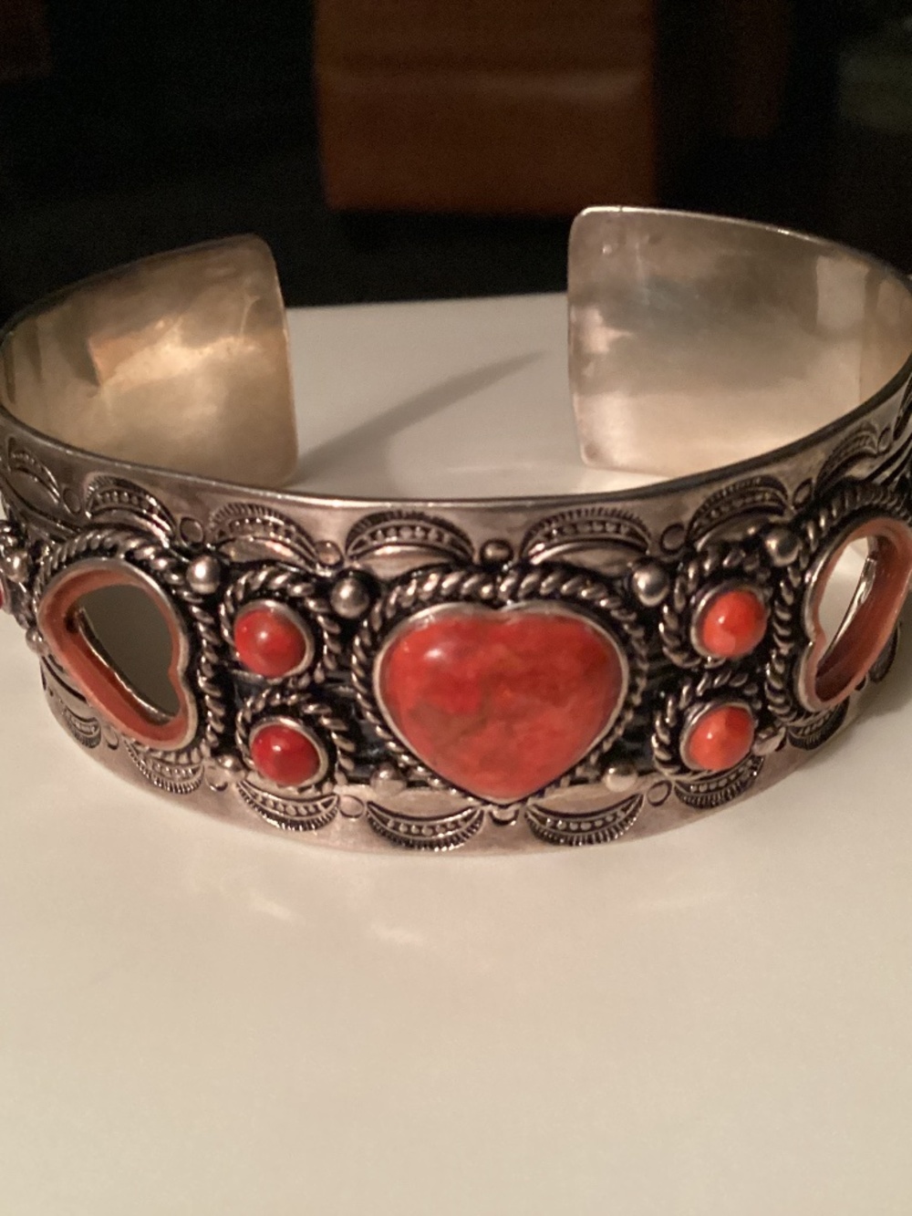 APPLE. CORAL. LARGE STERLING CUFF SIGNED BBJ 925